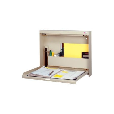 Datum Filing Systems Datum WallWrite Folding Wall Mount Desk, Non-Locking, 20"W x 3-3/8"D x 16-3/8"H, Tan WW-101-SC T15